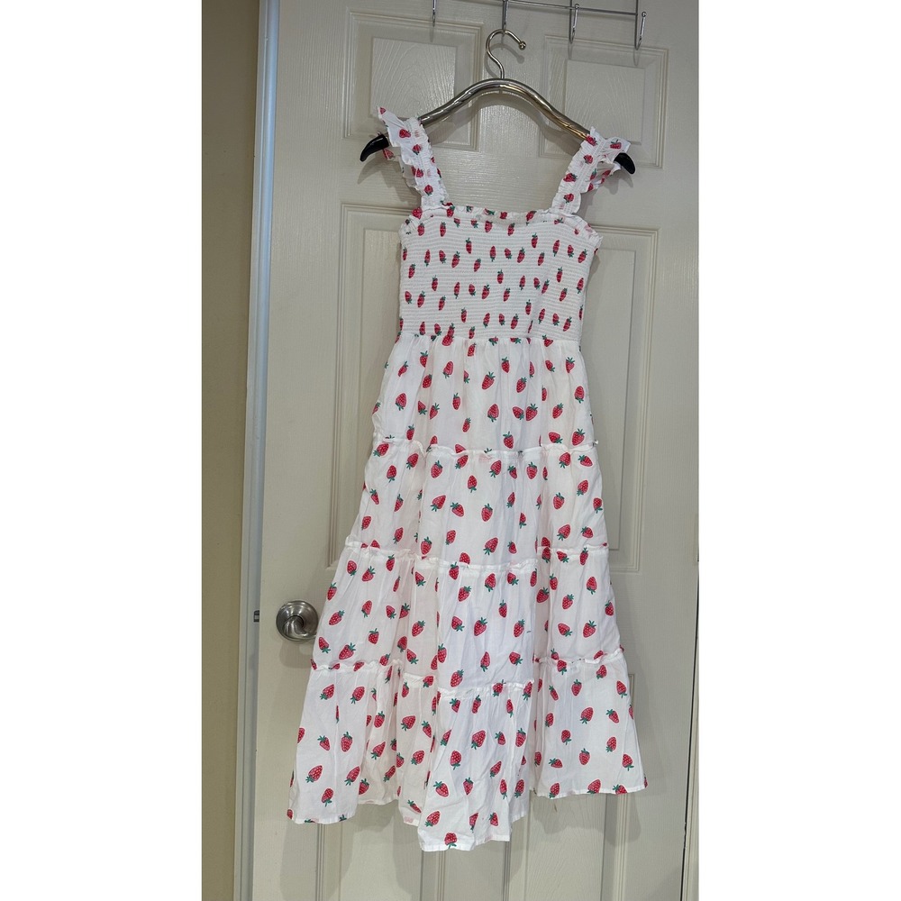 J.Crew Strawberry Print Smocked Tiered Maxi Dress White Red XS nwt